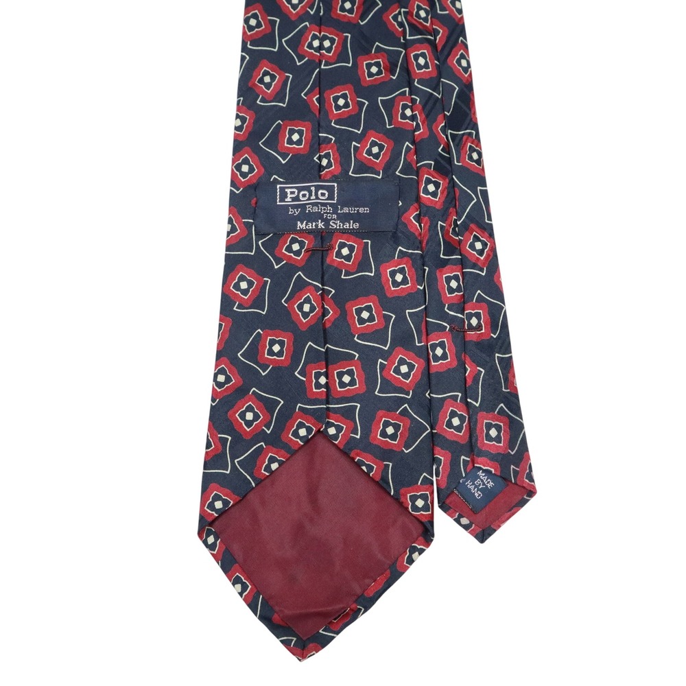 Polo Ralph Lauren Mark Shale Navy Silk Foulard Necktie Red Geometric Print USA - Picture 3 of 5
